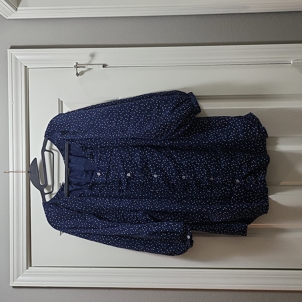 Lauren Conrad Navy Polka Dot Blouse